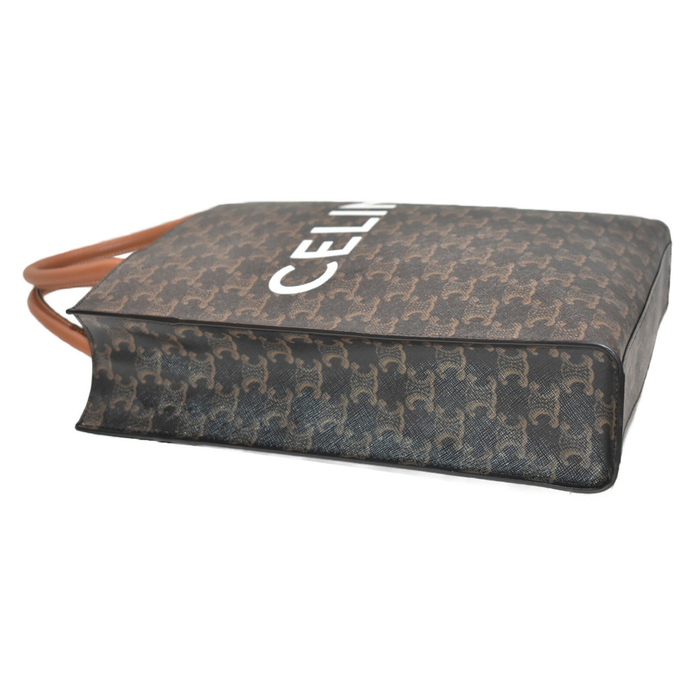 Celine Vertical Black Calfskin Brown Triomphe Cabas Bag Tan Shoulder Dark - Picture 3 of 7
